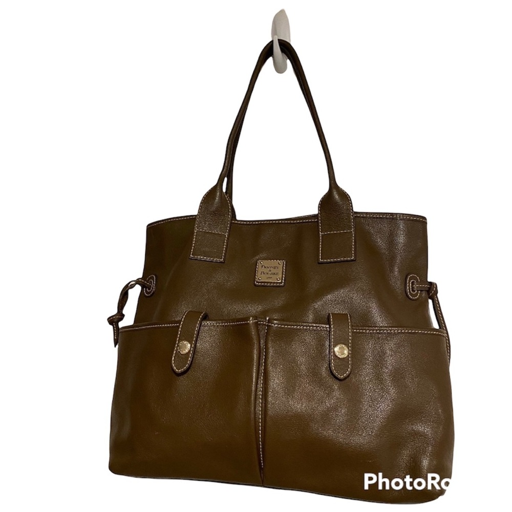 Dooney & Bourke Chocolate Brown Double Handle Satchel Side Ties + Front Pockets!